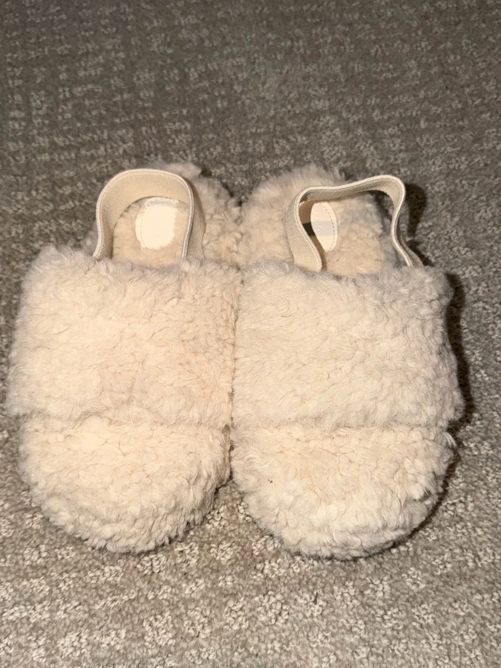 Girls Fluffy Cream Slide Slingback Slippers Size 11/12